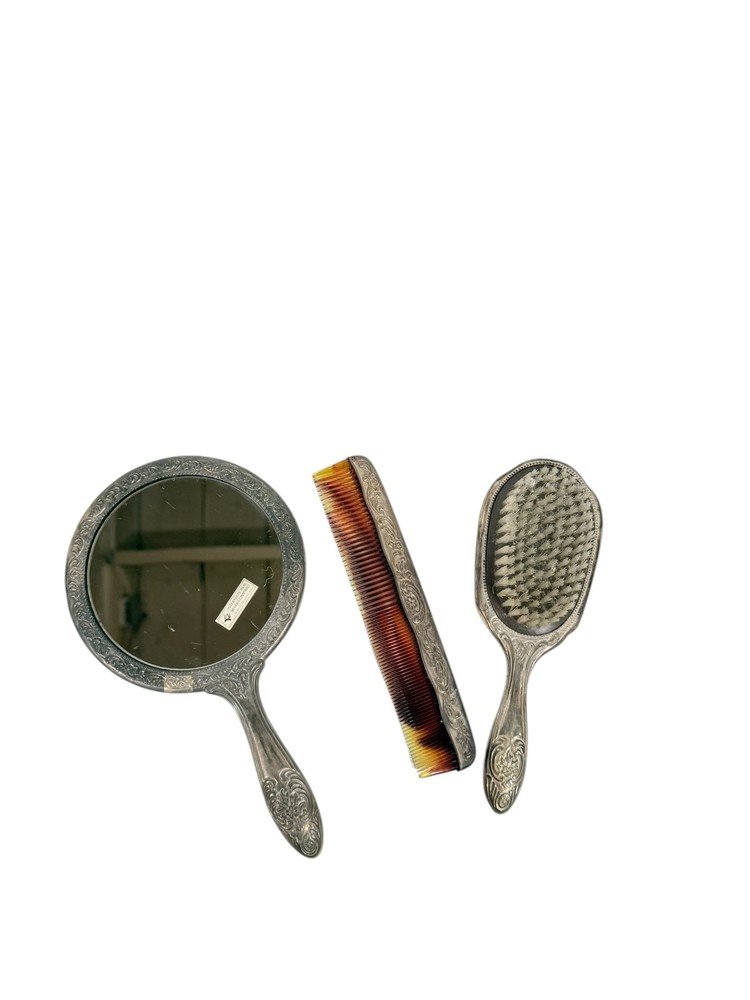 Vintage Silver Plated Vanity Set Mirror Brush Comb International Silver