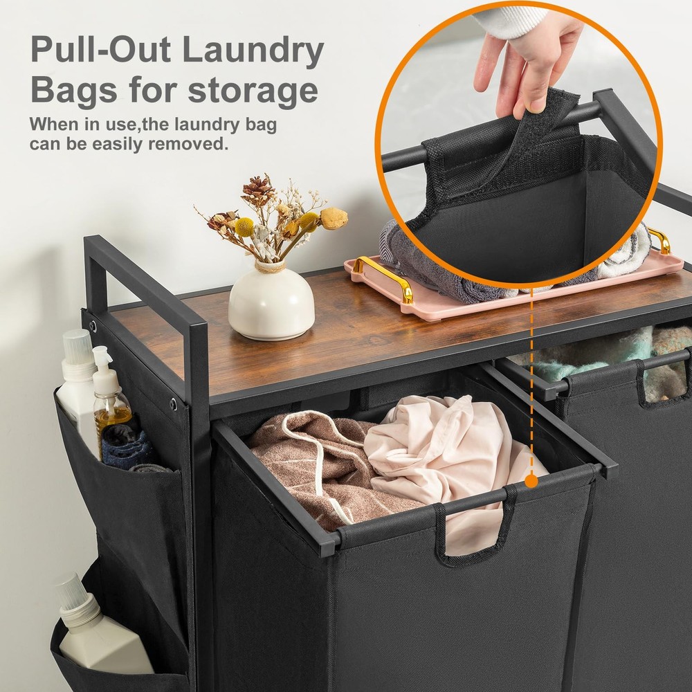 Double Laundry Hamper with Lid,Rolling Laundry Basket Organizer with Wheels, ...