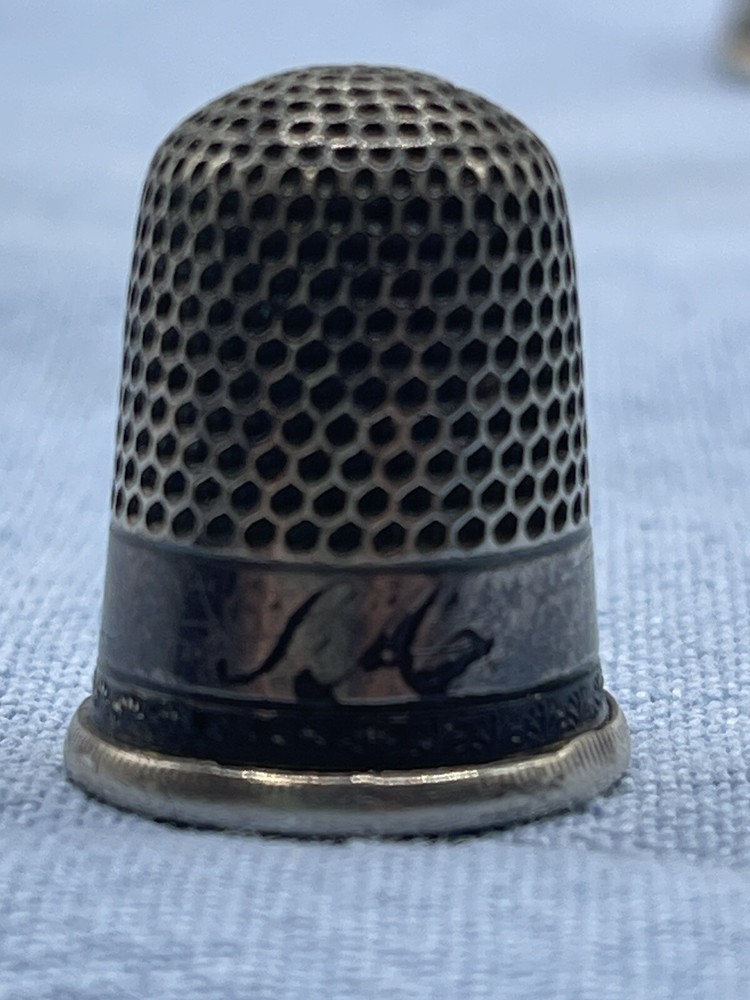 Antique Thimble Set Silver Engraved Initials # 1 S.A. & # 6 A.L.E