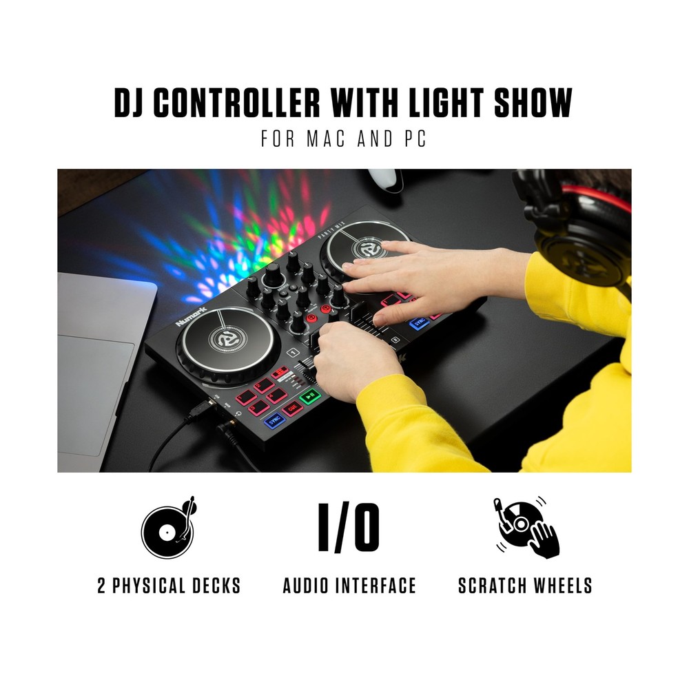 Numark Party Mix MKII DJ Controller Set - With DJ Mixer, Audio Interface, Stu...