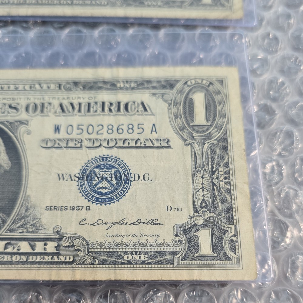 TWO-$1 1957B SERIES SILVER CERTIFICATES