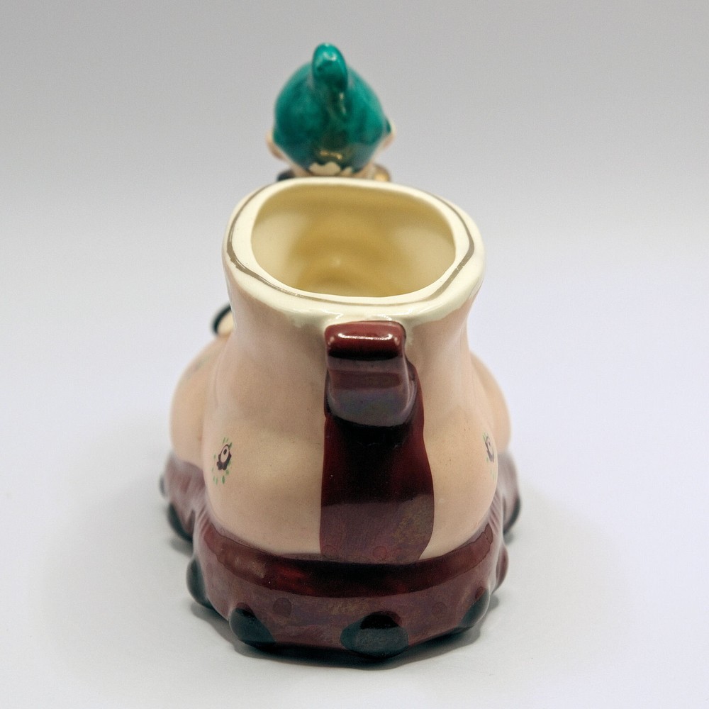 Whimsical Green Pixie Elf Figural Shoe Boot Ceramic Planter 1960s Kitsch Japan