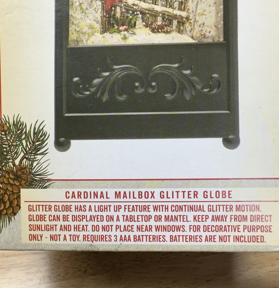 Cracker Barrel Cardinal Mailbox Glitter Globe Christmas Light Up Motion New Open