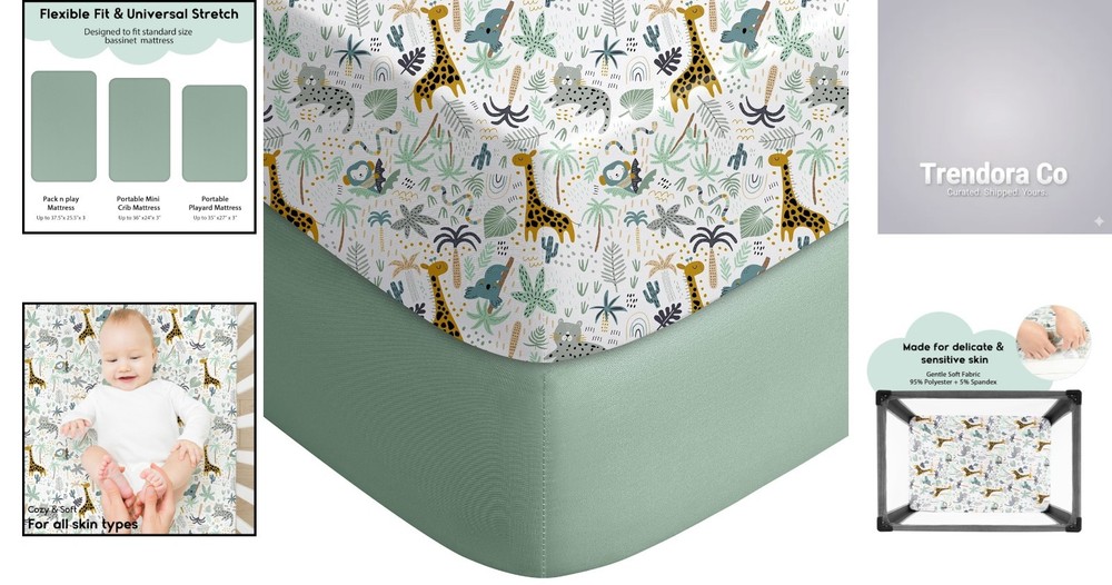 Machine Washable Fitted Crib Sheets 2-Pack: Soft Green Giraffe Sheets for Baby