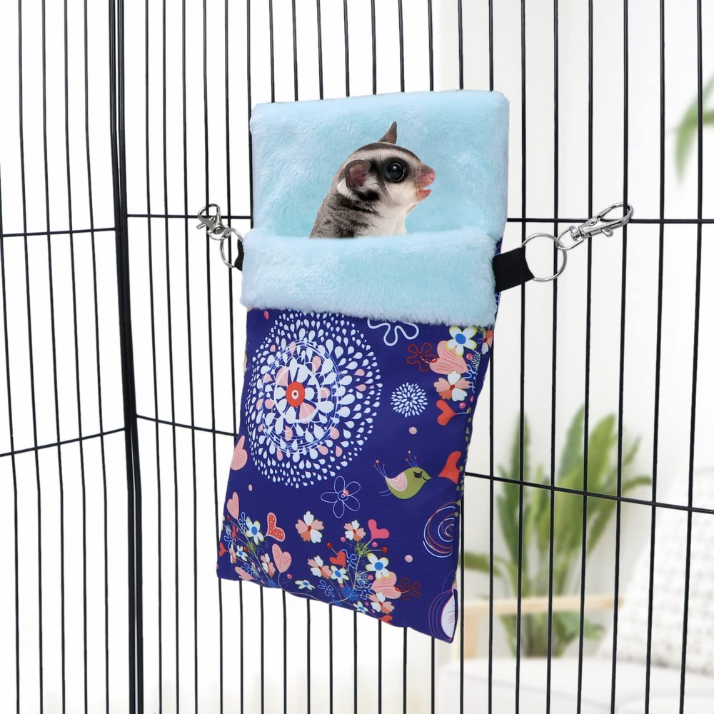 Small Pet Sleeping Pouch Warm Bed Hideout for Hamsters Hedgehogs Blue Elk
