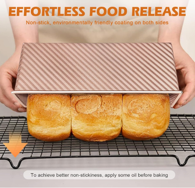 2Pack Pullman Loaf Pans with Lids 2.2 LB & 1 Dough Capacity Non-Stick Carbon