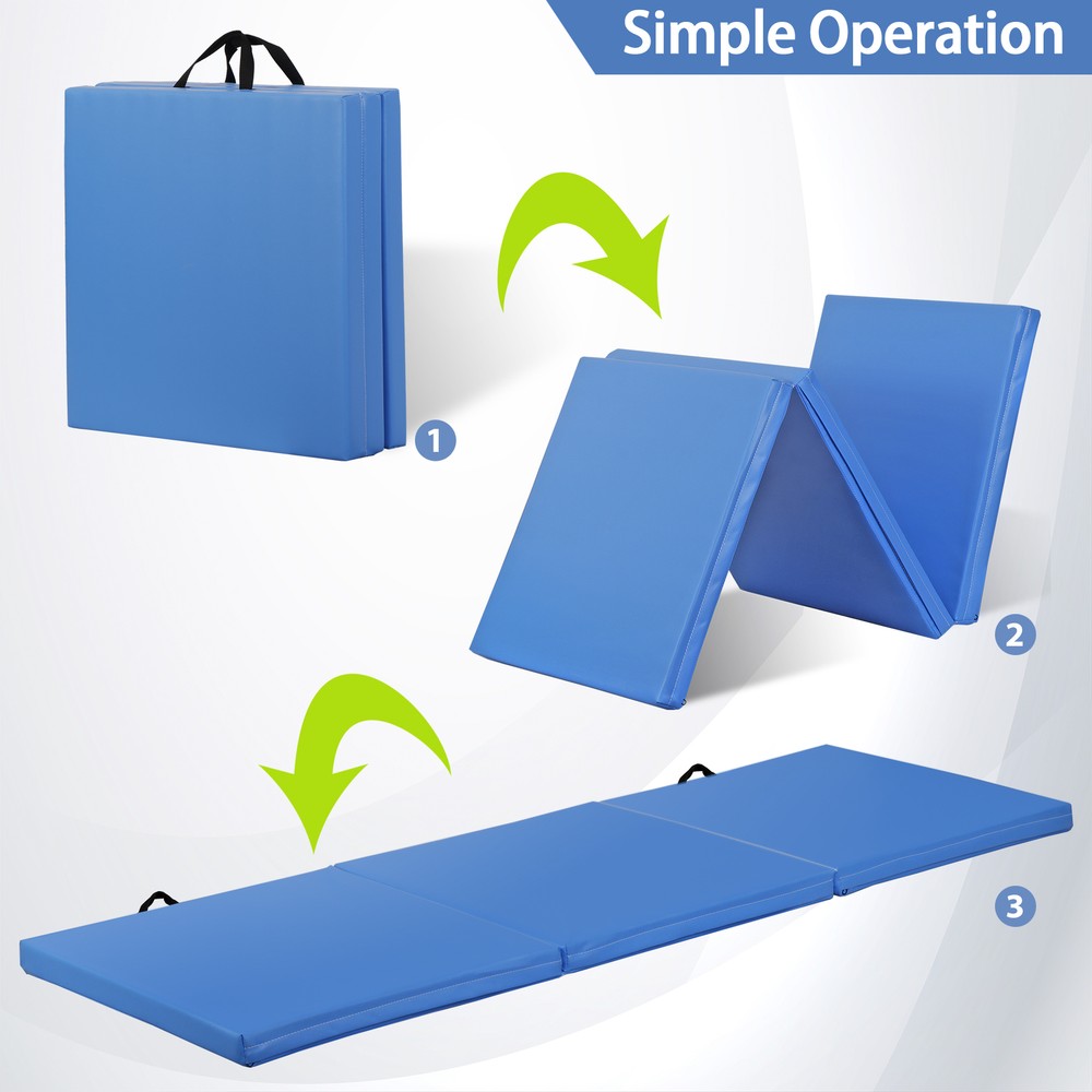 Tri-Fold Folding Panel PU Leather Gymnastics Yoga Mat Trainer Training Workout