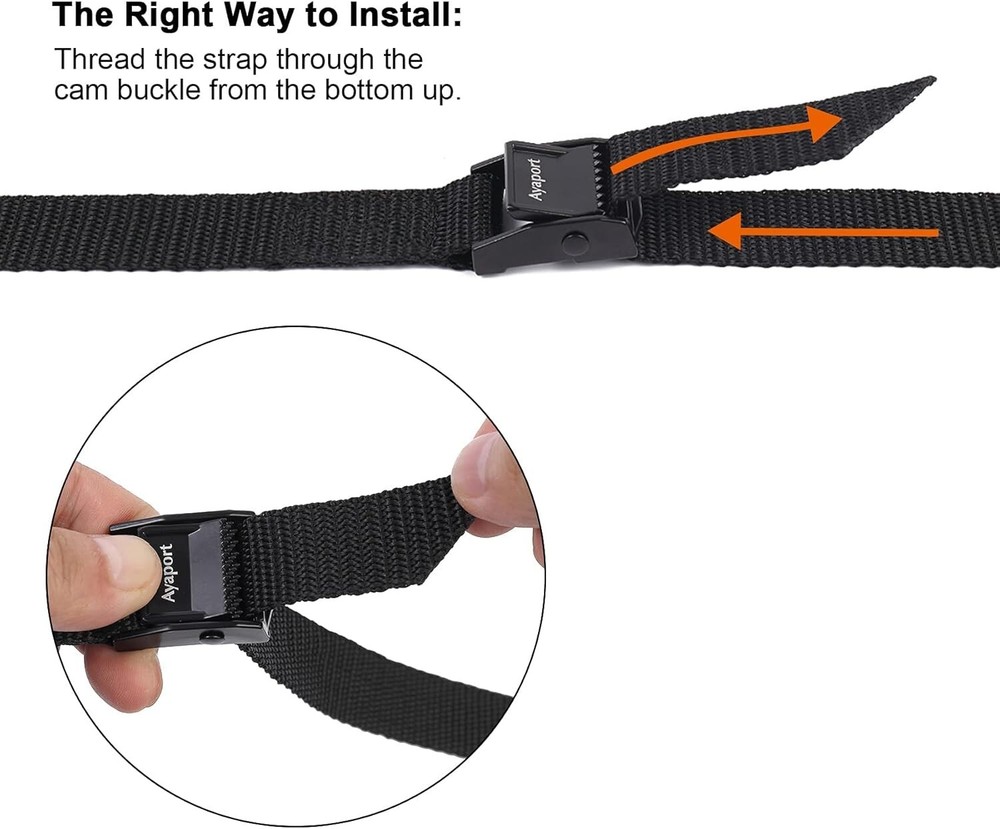 4-Pack Black Lashing Straps - Adjustable Cam Buckle Tie Downs for Packing