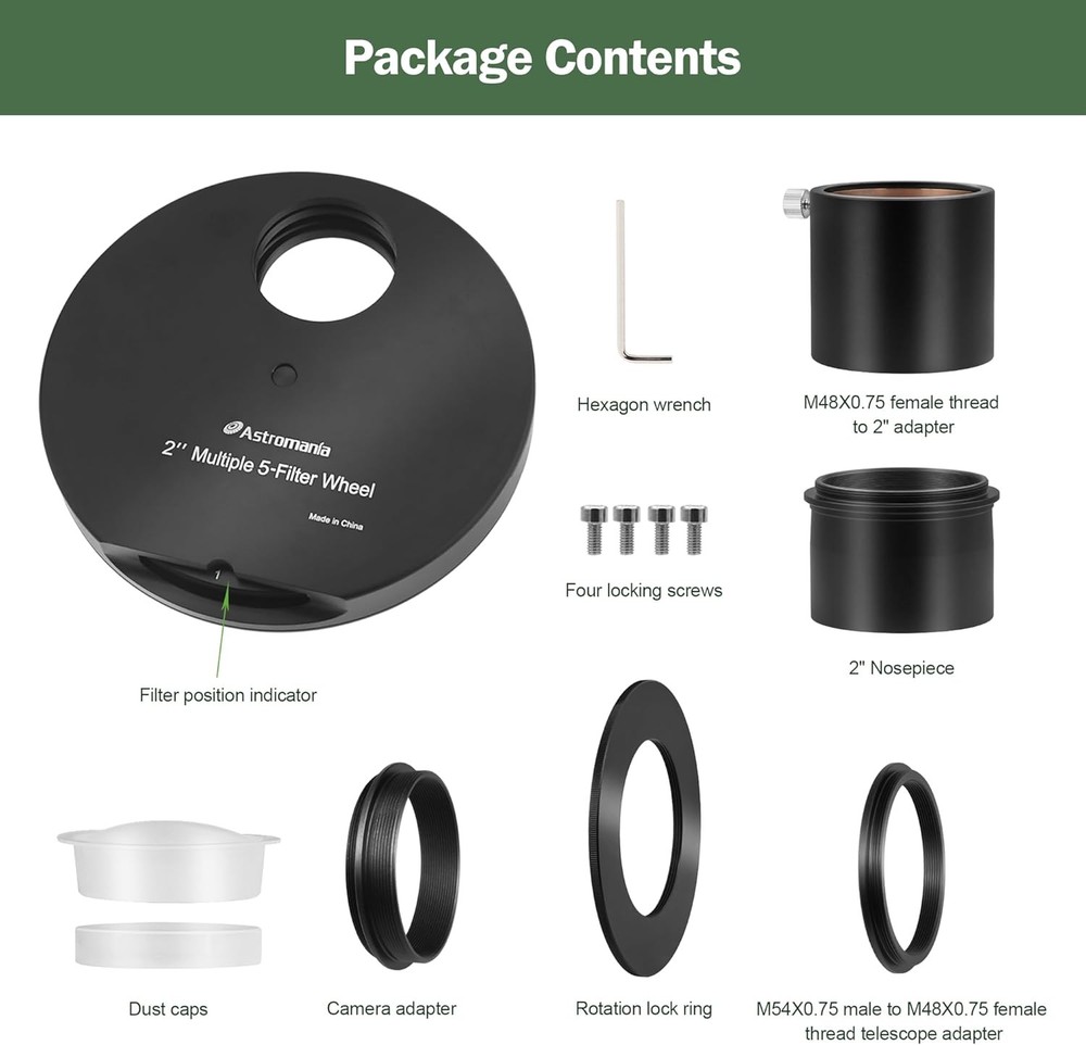 Astromania 2" Multiple 5-Position Filter Wheel for 2