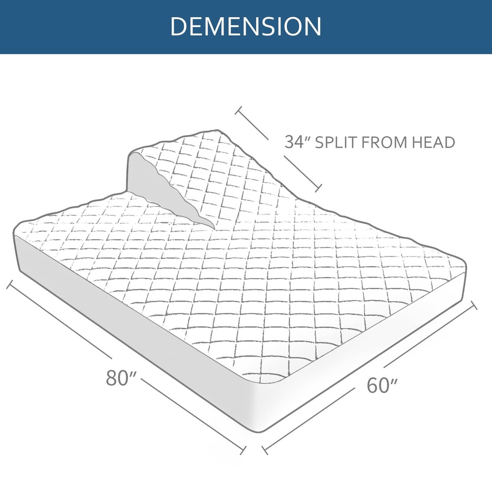Waterproof Split Top Queen Mattress Pad Protector For Adjustable Bed 34" Top Spl