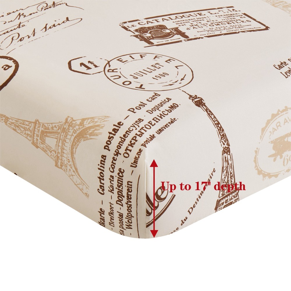 Rayon from Bamboo Deep Pocket 6 Piece Printed Sheet Set Eiffel Tower Ivory Queen