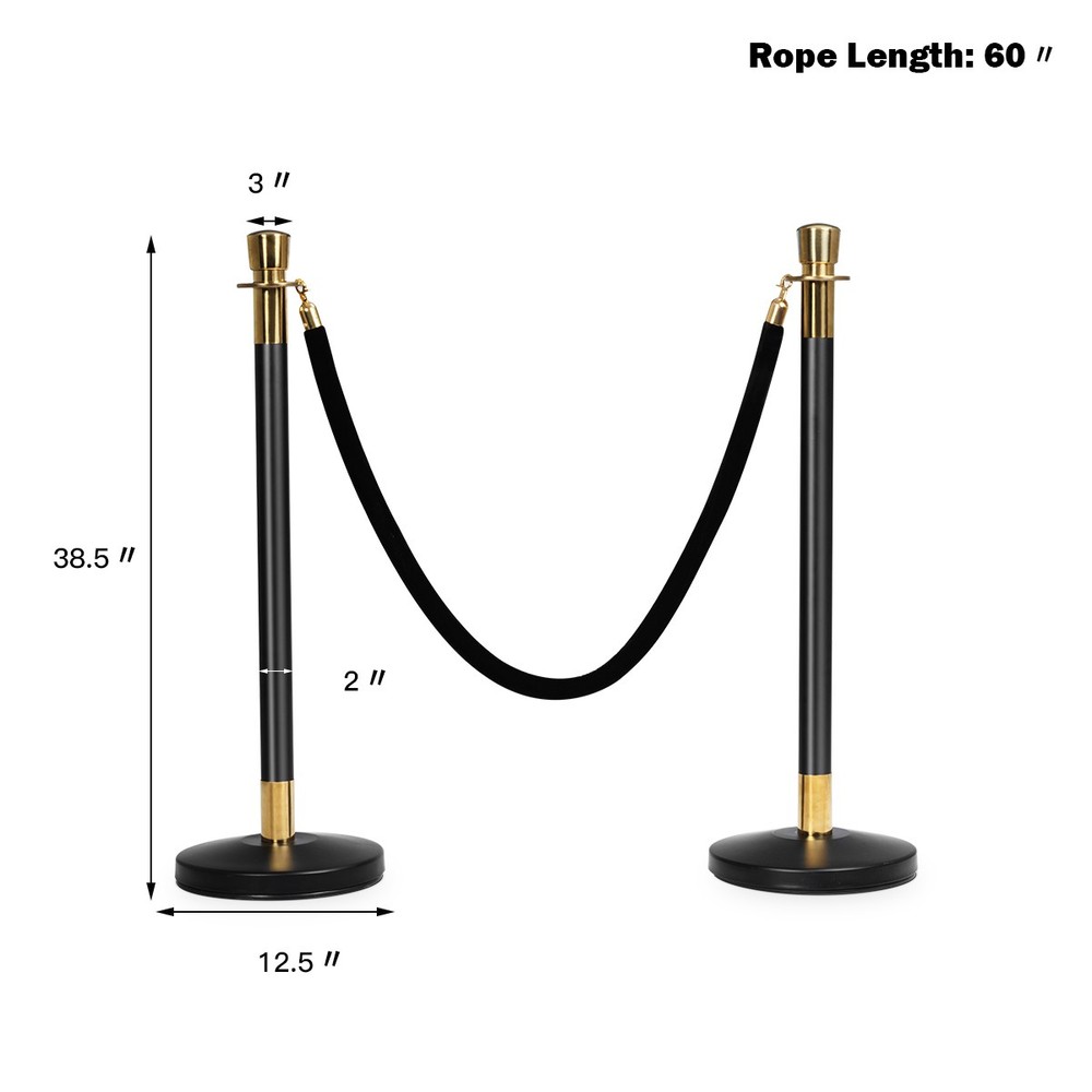 6Pcs Stanchion Posts Queue Pole Retractable 3 Velvet Ropes Crowd Control Barrier