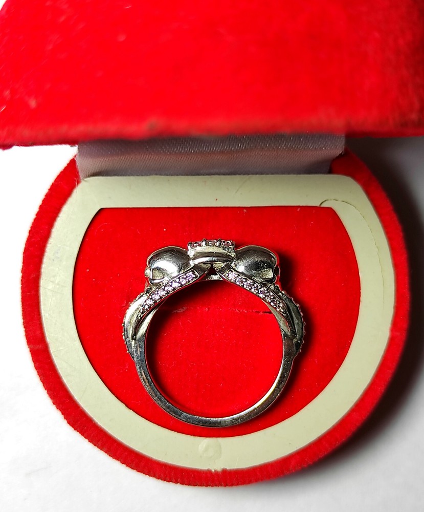 Solid Double Skull Face With Light Pink Sapphire In Real 925 Solid Silver Ring