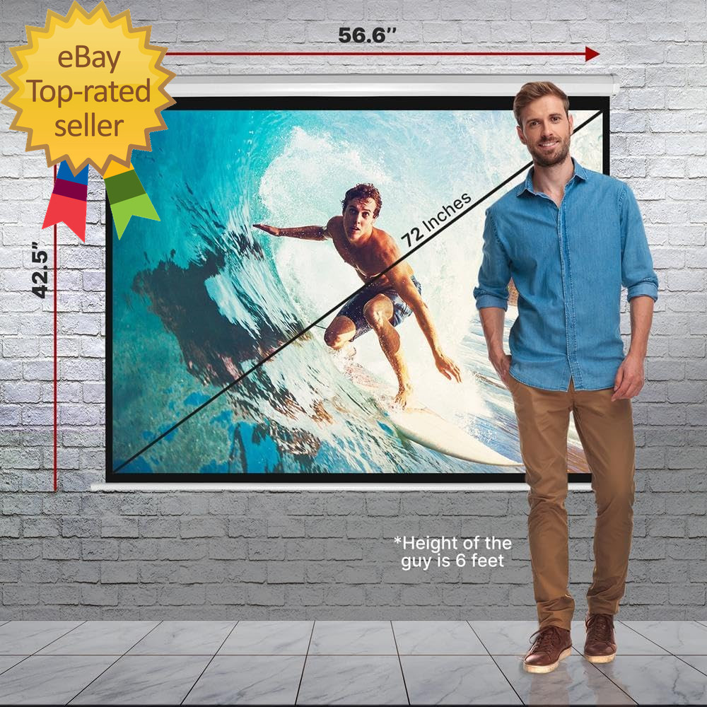 Manual Pull-Down Projector Screen Universal 72-Inch Roll-Down Retractable Manua