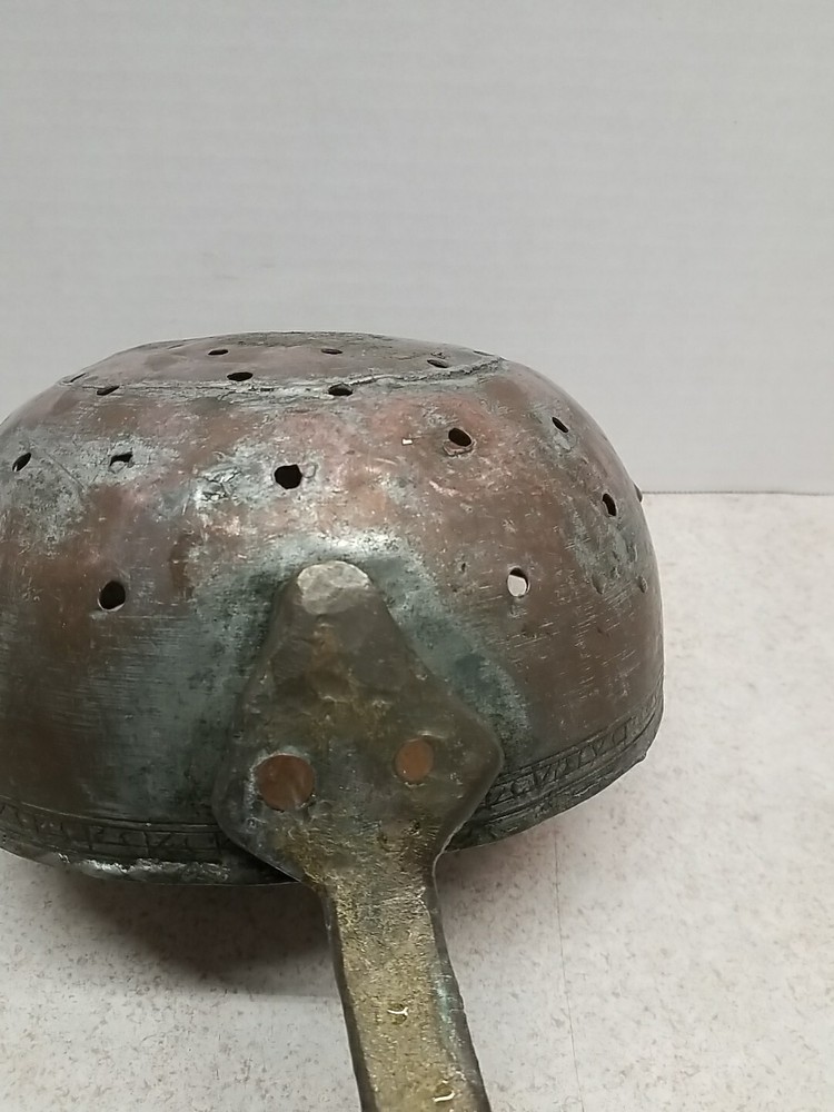 Hand Crafted Heavy Hand Wrought Ladle Pan Iron Handle Strainer Tool Heavy