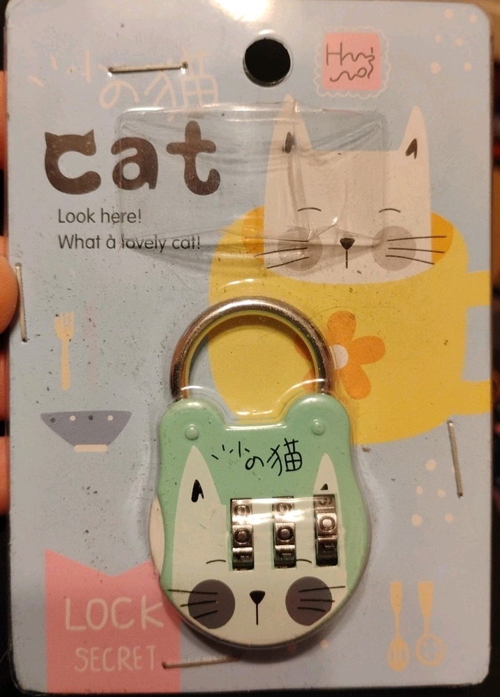 3 Digit Combination Safe Lock Mint Green Cat
