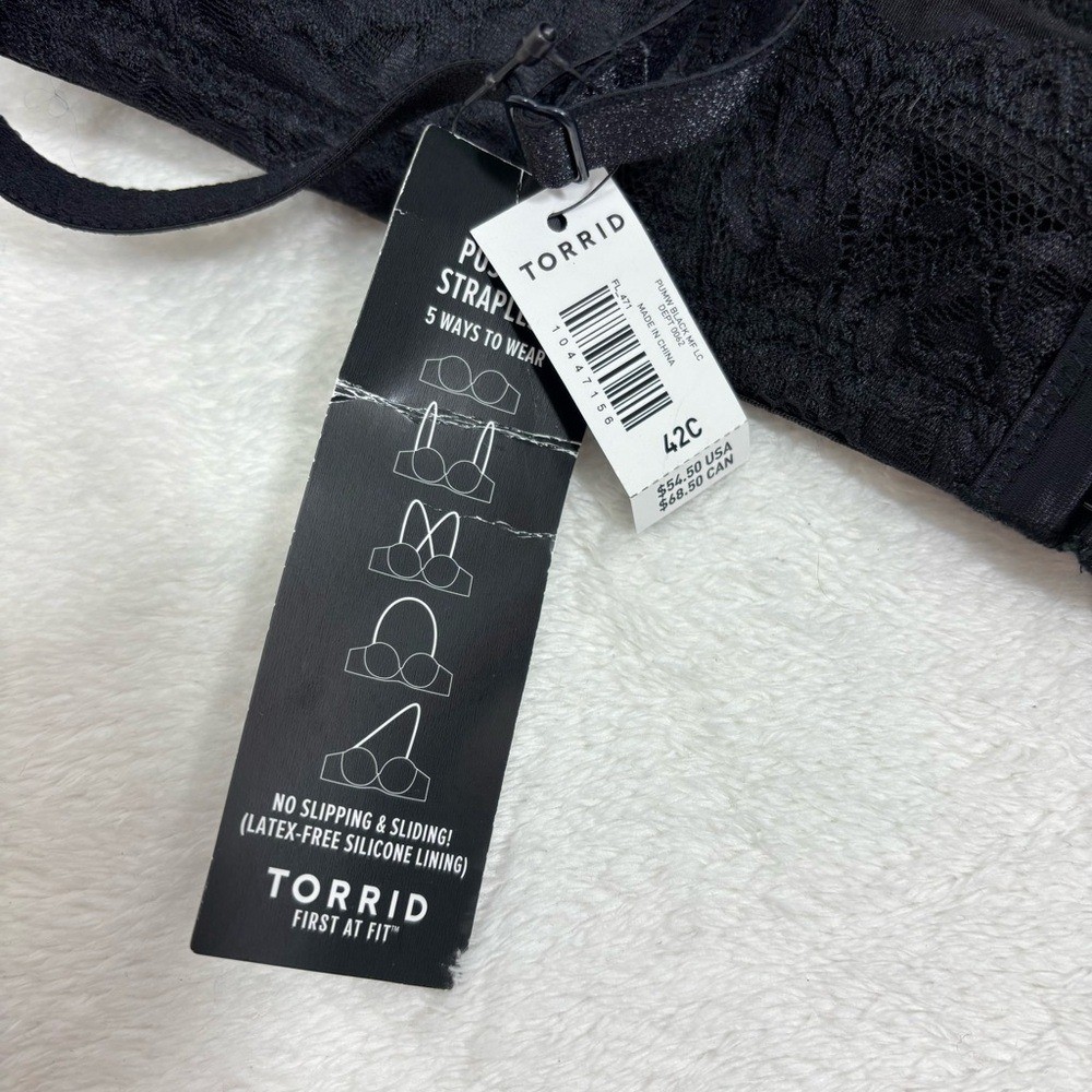Torrid Push-Up Strapless Bra Black Lace Original Removeable Straps Size 42C