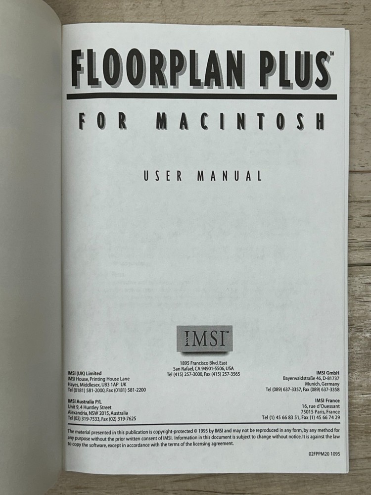 Vtg 1995 Floor Plan Plus 3.5" Floppy Disc & User Manual For Mac Version 1.1
