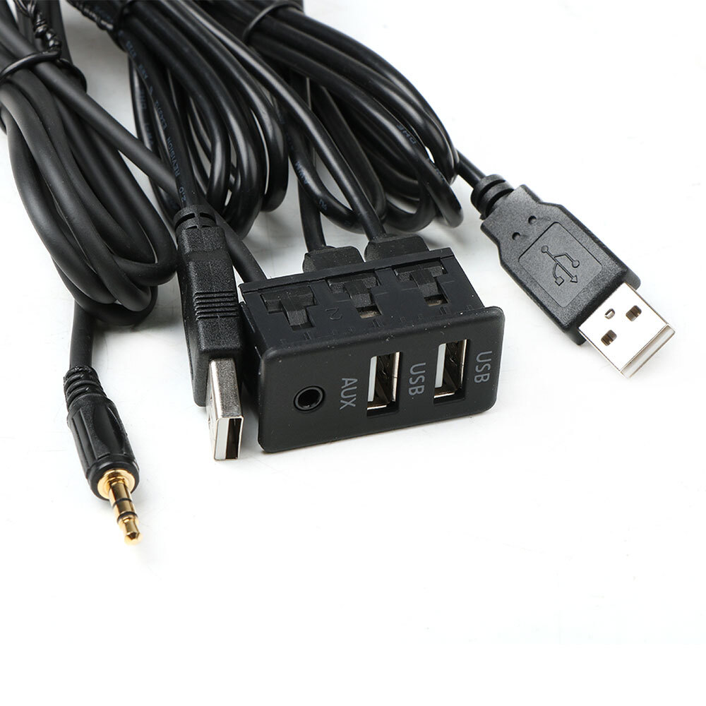 Car Dash Flush Mount AUX USB Port 1.5M Panel Dual USB Extension Cable Adapter ~