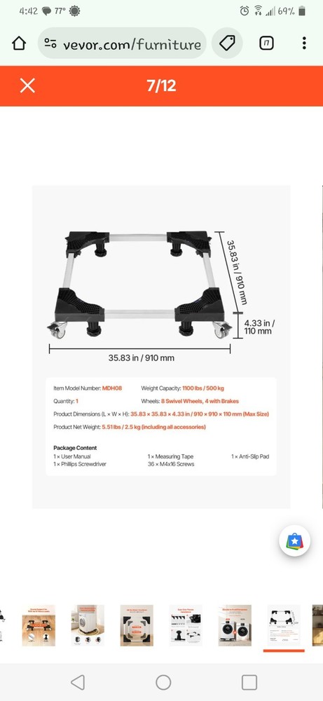 Furniture Dolly, 1100 Lbs Load Capacity