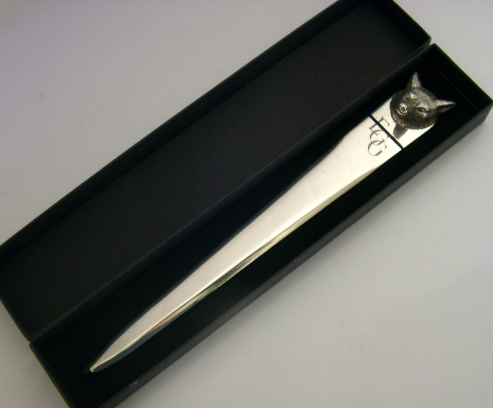 FOX ENGLISH SOLID STERLING SILVER LETTER ENVELOPE OPENER 1976 HUNTING eng EGG