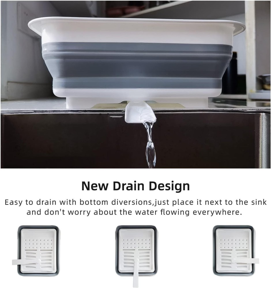 THANSTAR Collapsible Dish Drainer Portable Dinnerware Grey-collapsible