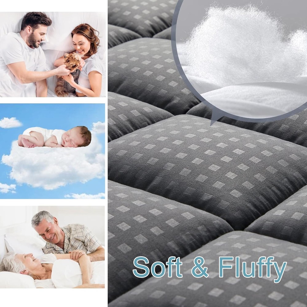 HYLEORY Queen Mattress Pad Quilted Fitted Protector Queen, Dark Grey