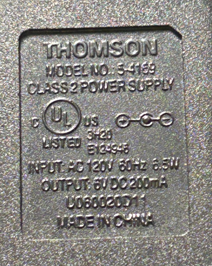 Thomson 5-4169 Power Supply Adapter Transformer Class 2