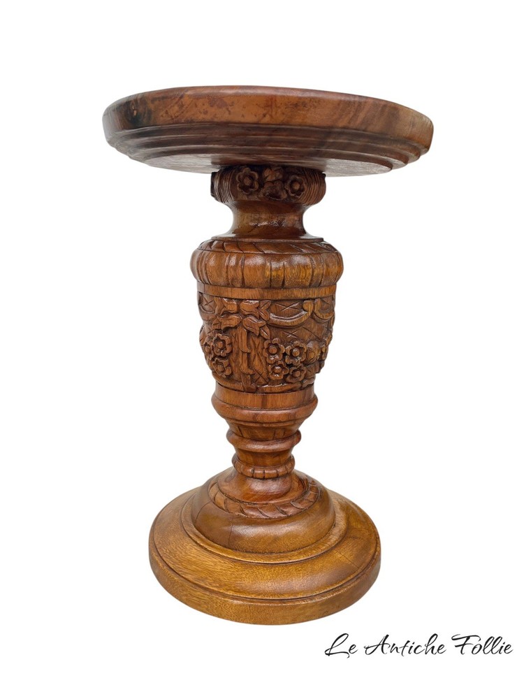 Hand Carved Solid Wood Vase Holder Pedestal - Support Column