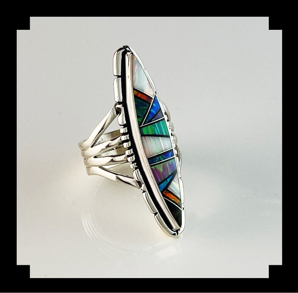 Sterling and Inlay Opalite Ring Size 7