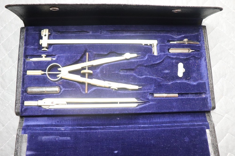 Vintage Frederick Post Drafting Compass Set Complete Engineer Tools w/ Case
