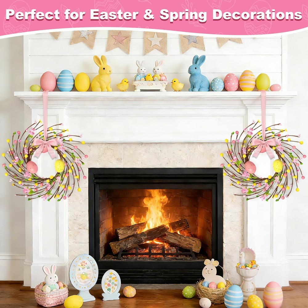4 Pcs Easter Decorations Small Easter Wreath, 11 Inch Easter Decor Mini Easter..