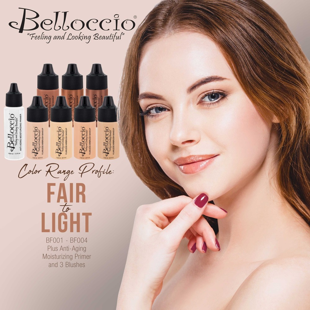 Belloccio AIRBRUSH Fair FOUNDATION MAKEUP SYSTEM Compressor Blush Bronzer Kit