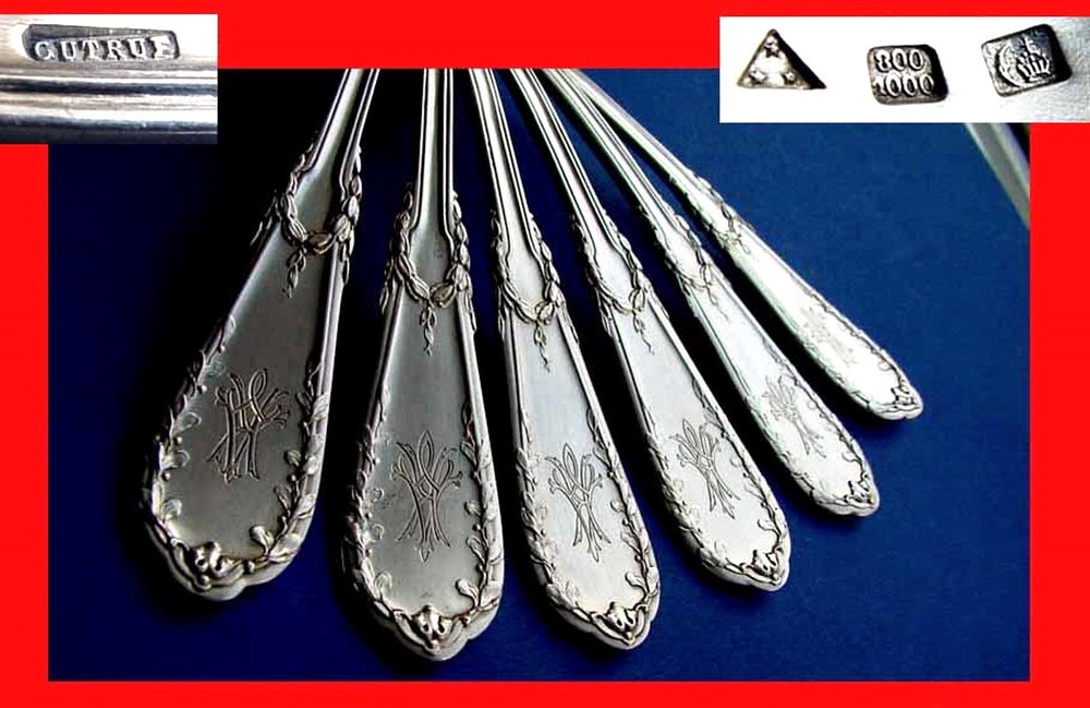Set, 6 Large Solid Spoons, Belgium, GUTRUF, 800 Silver B605