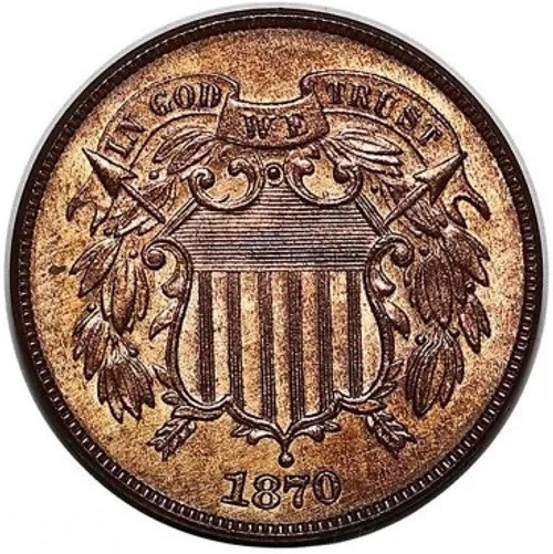 1870 Two Cent Piece Razor Sharp UNC Strike Rare This Nice Only 861,250 Made #215
