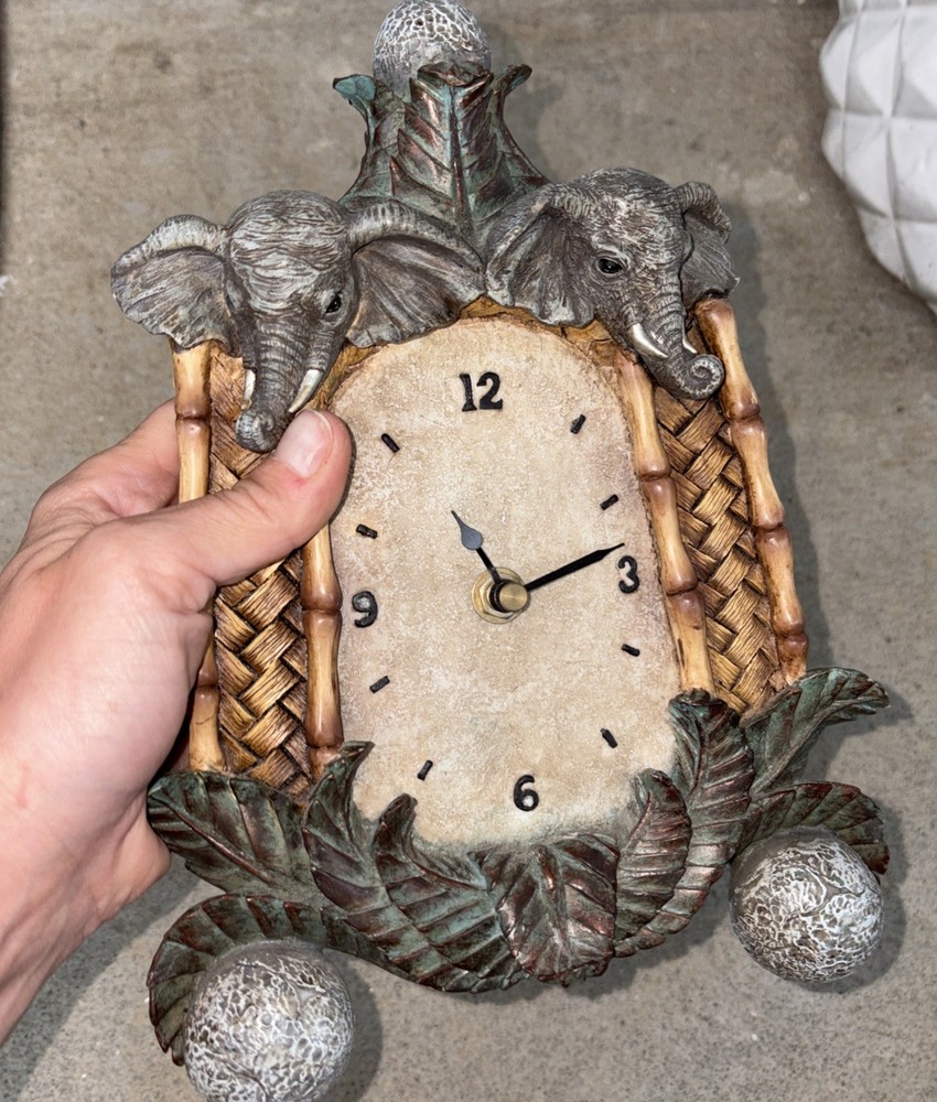 Elephant Safari Frame Bamboo Rustic Jungle Ceramic Clock Decor Boho Stone Decor