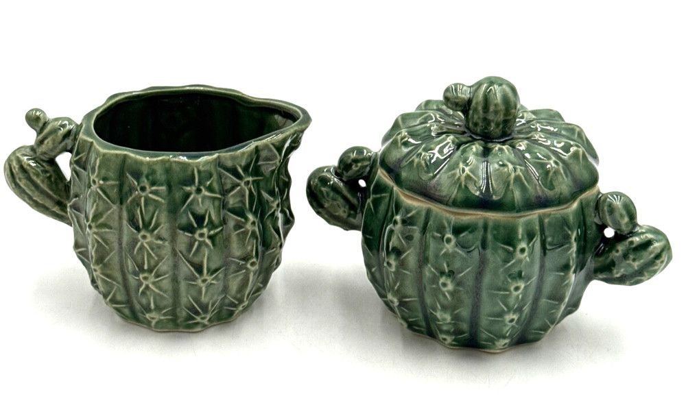 Cactus Cream & Sugar Centennial Ceramic Novelty Mid Century