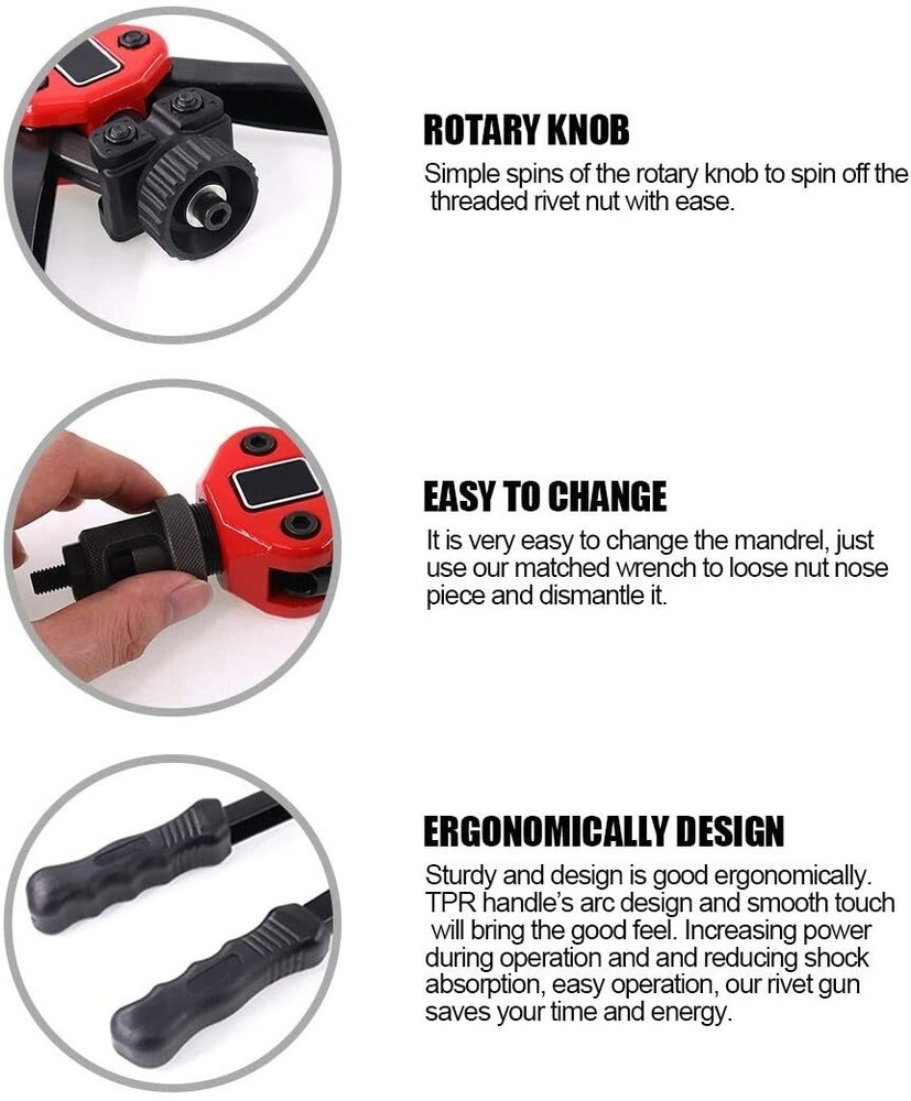 Rivet Nut Gun Kit Rivnut Setting Tools Nut Setter Tool Hand Blind Riveter 13"