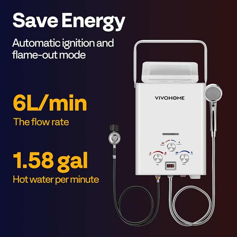 Portable LPG Propane Gas Hot Water Heater 6L Tankless Instant Boiler Outdoor RV