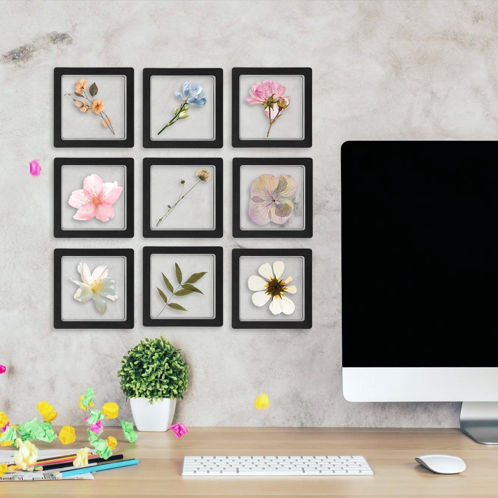 40 Pcs Floating Display Case, Black 3D Floating Frame Display Holder Stands, ...