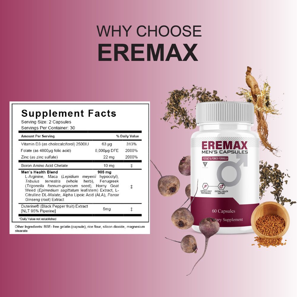 (5 Pack) Eremax Capsules, Eremax Premium Performance Supplement (300 Capsules)