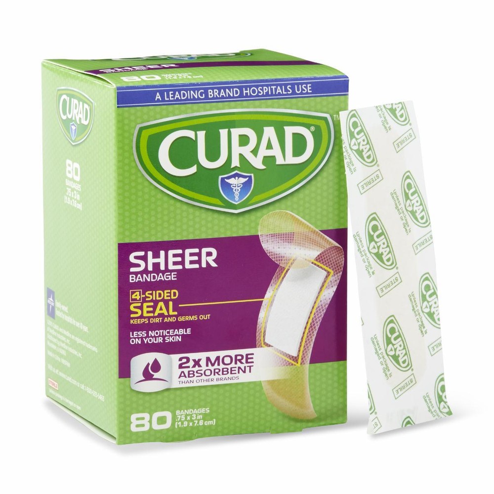 CURAD Sheer Adhesive Bandage, 3/4" x 3", Box