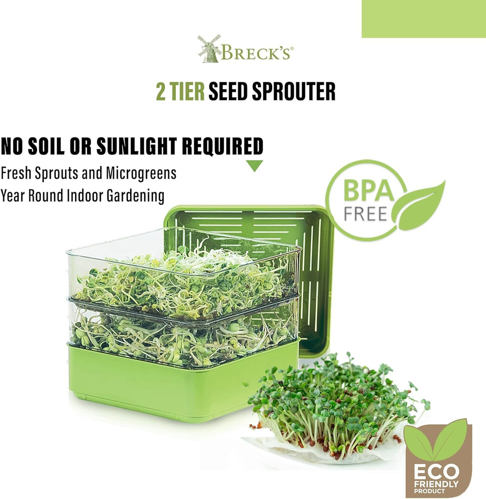Seed Sprouter Kit, Two Tier Stackable Seedling Starter Tray with Lid, Microgreen