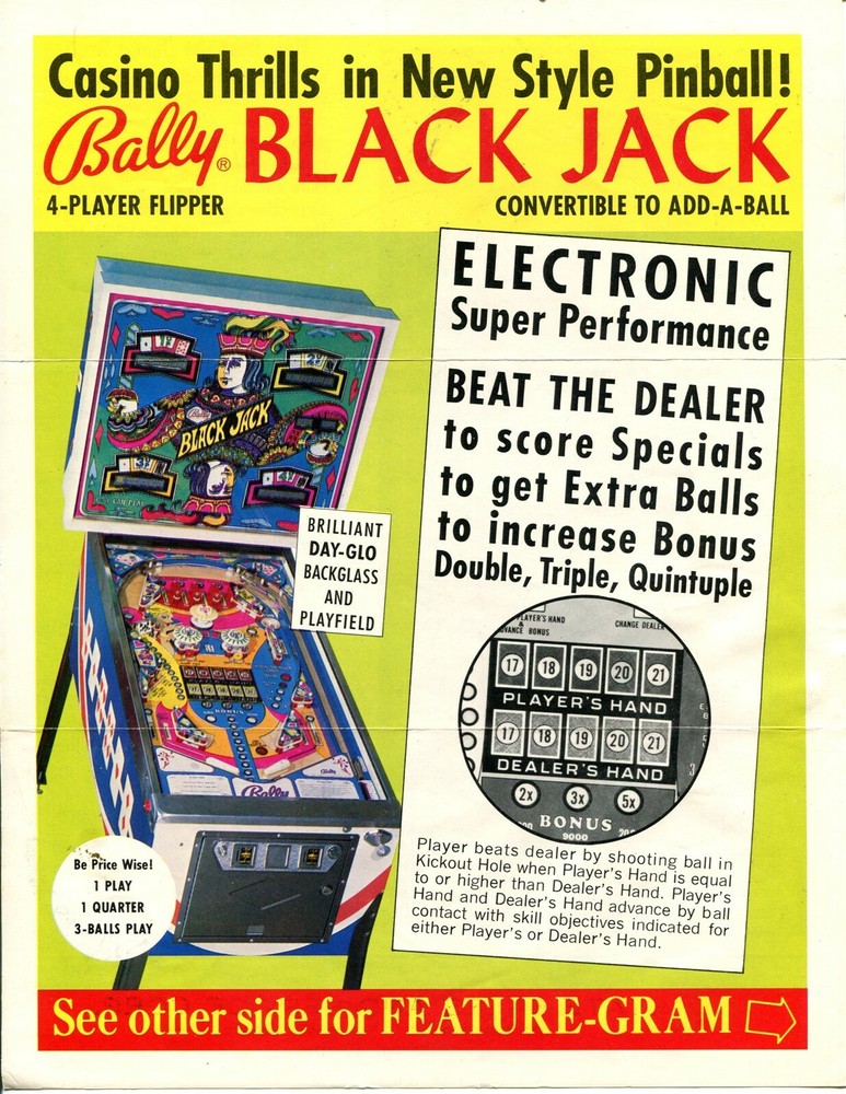 Black Jack Bally Pinball Flyer / Brochure / Ad