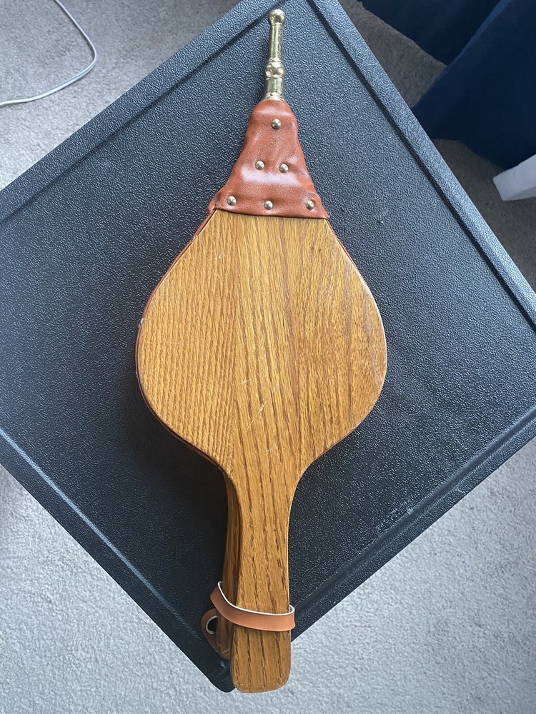Vtg Bellows Wood/Leather Handheld Fire Blower/Taiwan