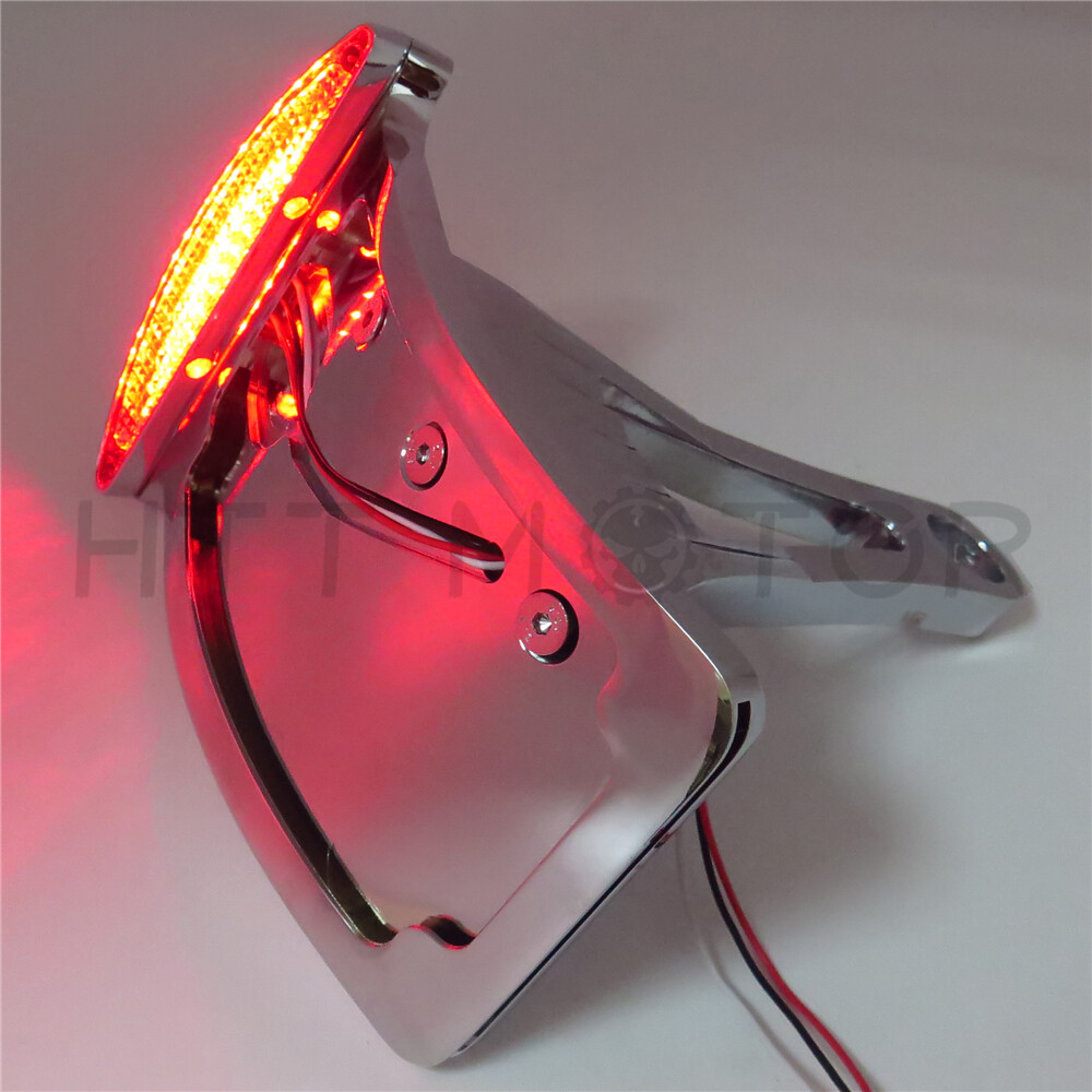 Chrome Curve Side Mount License Plate Bracket w/ Led Tail Light 7/8" or 1" Axle