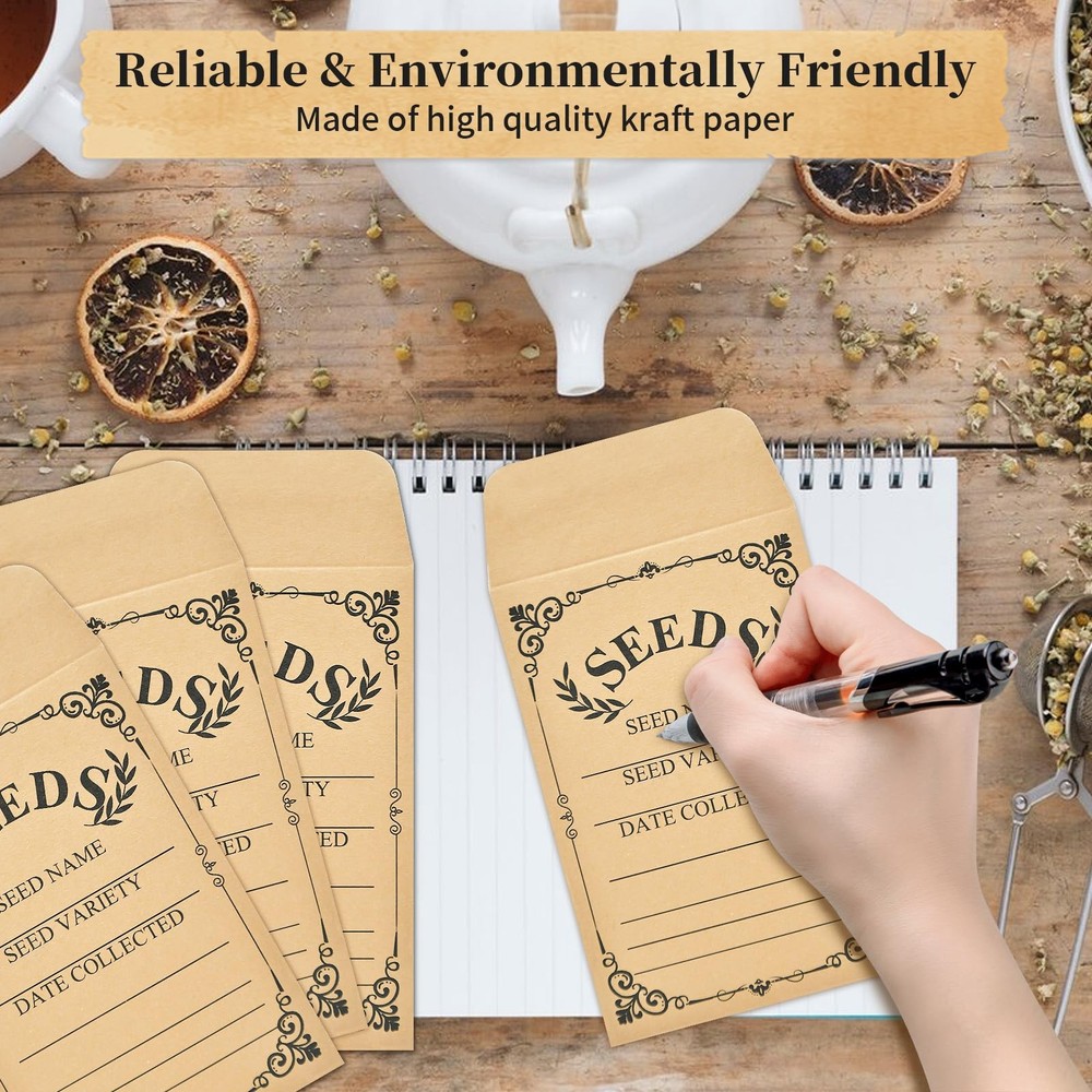 50-Pack Seed Packets Envelopes with Clear Window, 4.72 x 3.15 One Size, Brown