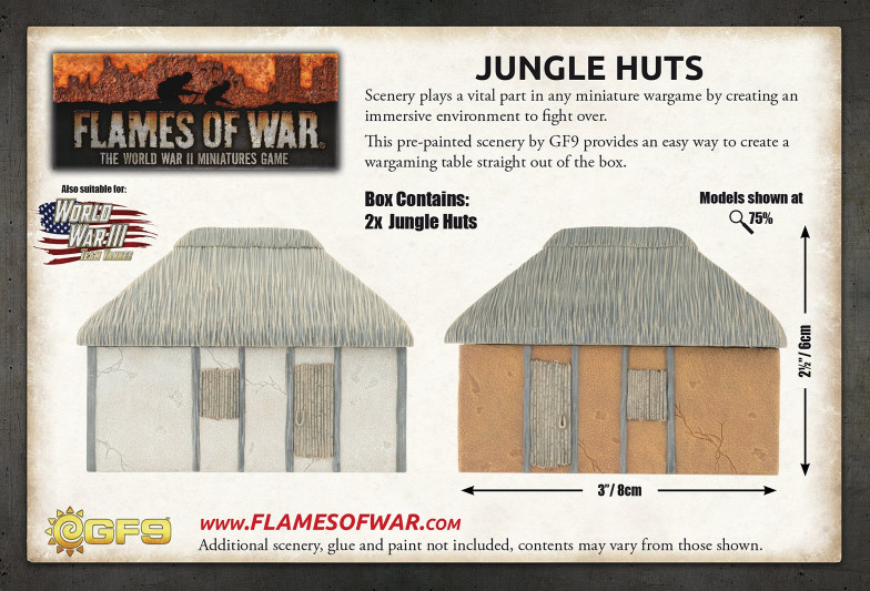 Battlefront BB258 Features: Jungle Huts Gaming Terrain