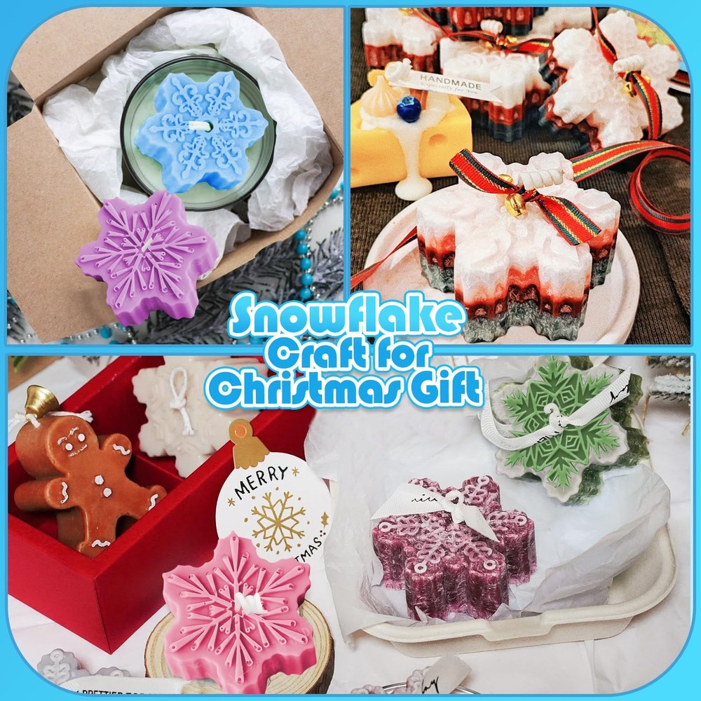 2PCS Thickened Snowflake Soap Molds, 6-Cavity Snowflake Silicone Molds for So...