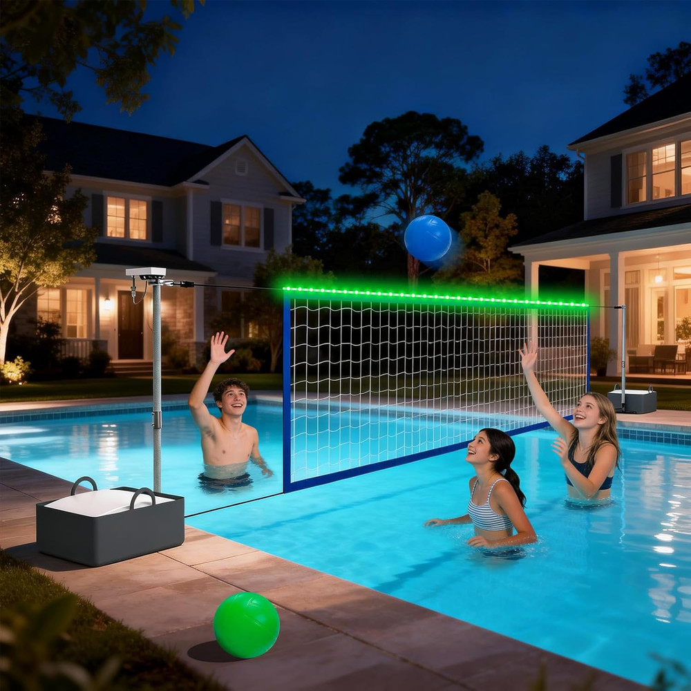 Pool Volleyball Net Set with LED Lights, Larger Solar Panel - High Brightness Vo